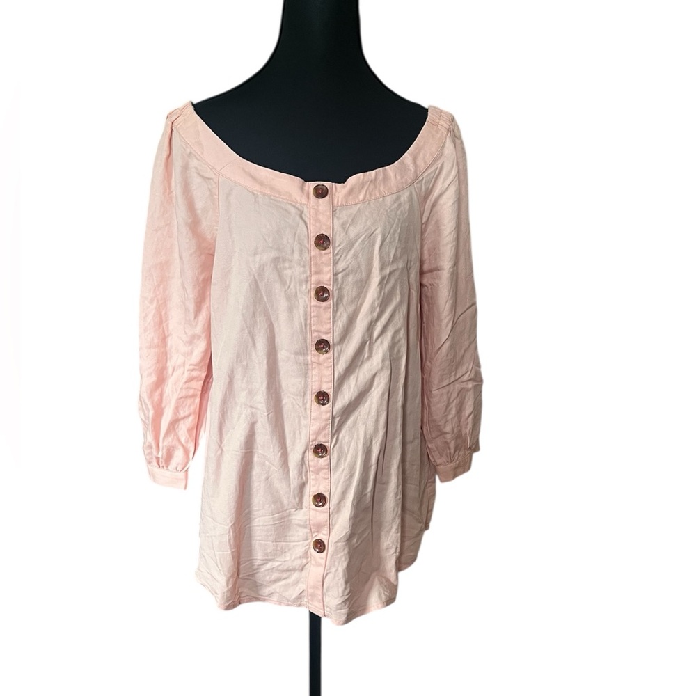 Maeve by Anthropology Alanis 3/4 sleeve Button-Down off shoulder Top size 6